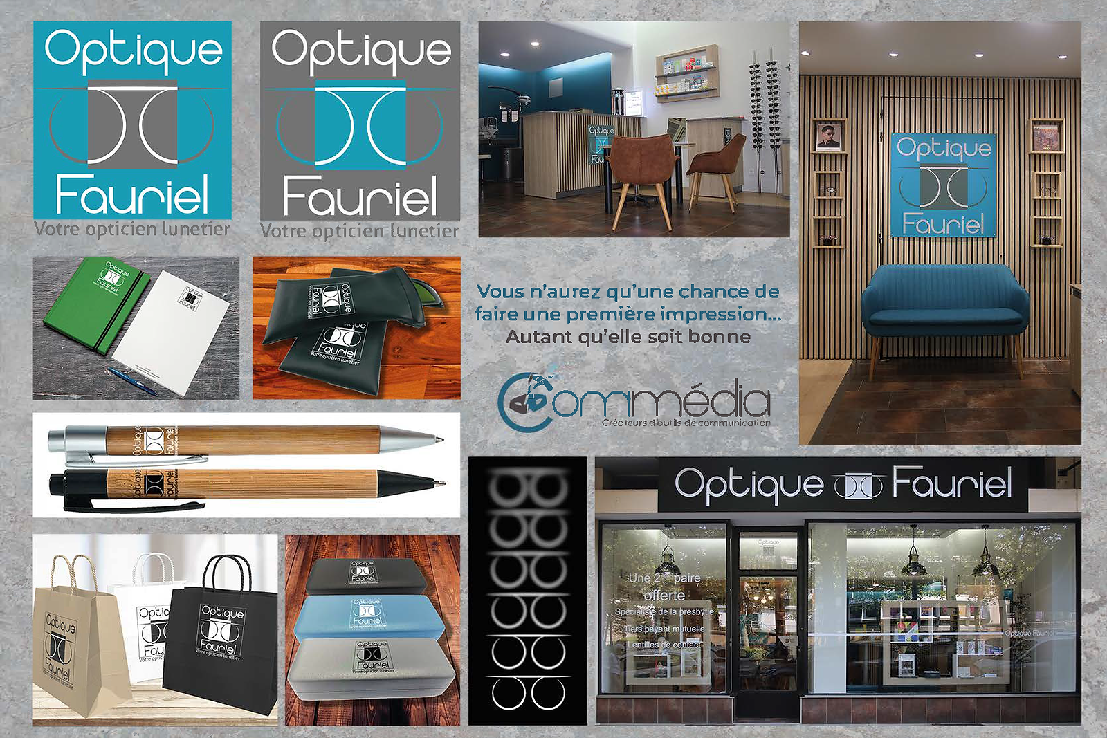 Identité visuelle, élément de décoration de magasin, création de logo, développement de site internet